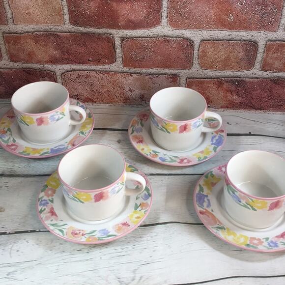Set of 4 Vintage‎ Newcor Monet's Garden Flat Tea/Coffee Cups and Saucers - Picture 3 of 11